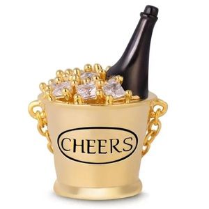 NWOT Pandora Fit Champagne In Gold Bucket Cheers Silver Charm